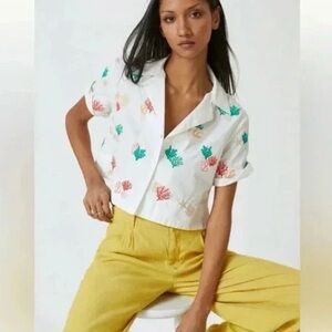 Surf cropped white Button-Up Shirt